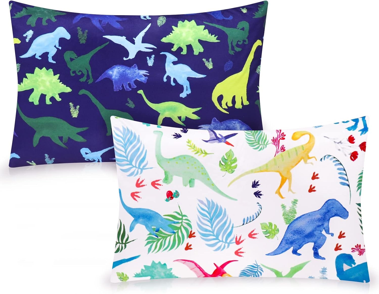 Toddler Pillowcase, Kids Pillow Cover for Sleeping, 2 Pack Dinosaur Set Fit Pillow Sized 13″X 18″ or 14″X19″, 100% Silky Soft Microfiber, Envelope Closure, Baby Travel Pillowcase for Boys Girls