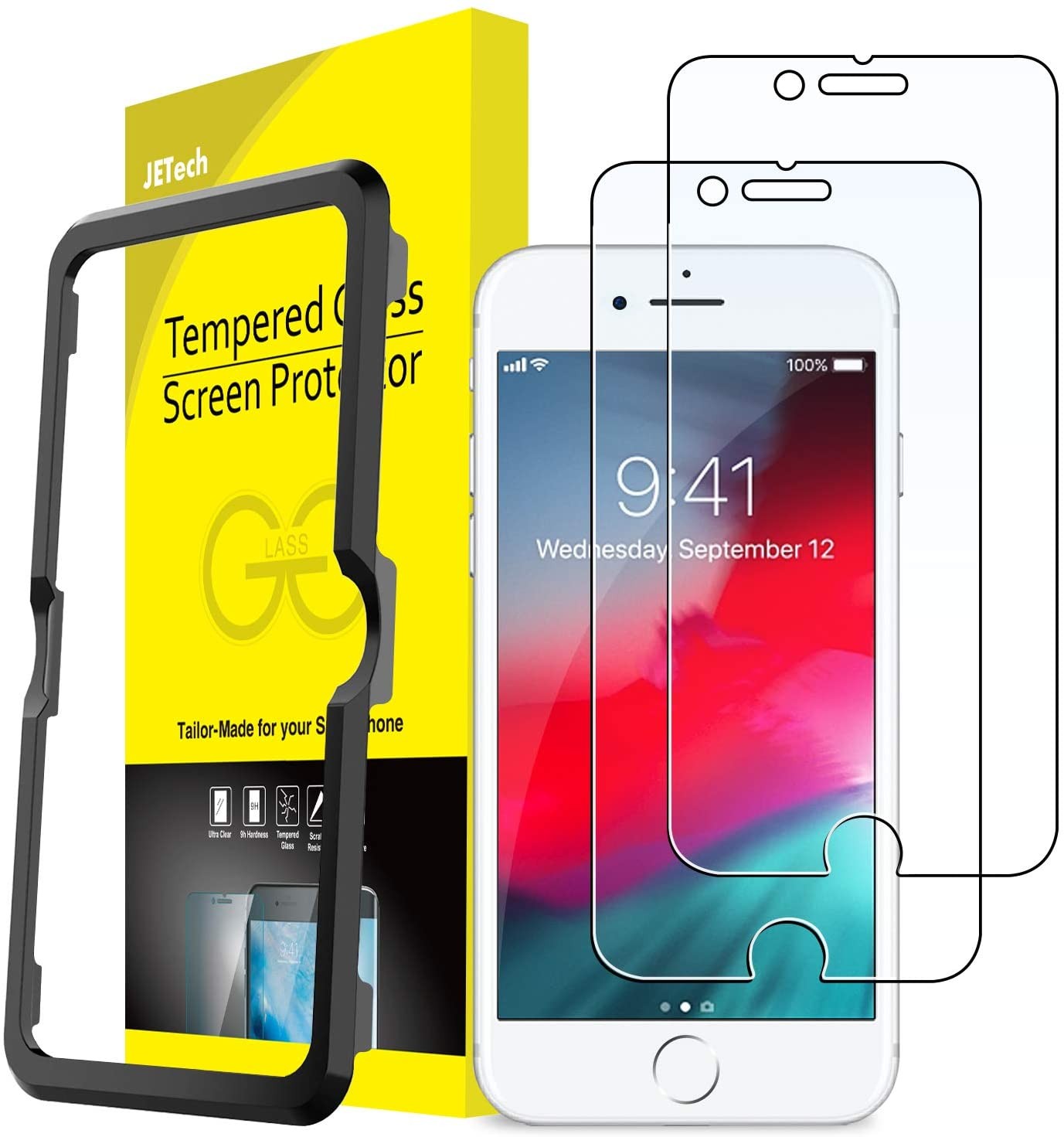 Jetech Screen Protector for Iphone SE 3/2 (2022/2020 Edition), Iphone 8/7/6S/6, 4.7-Inch, Tempered Glass Film with Easy-Installation Tool, 2-Pack