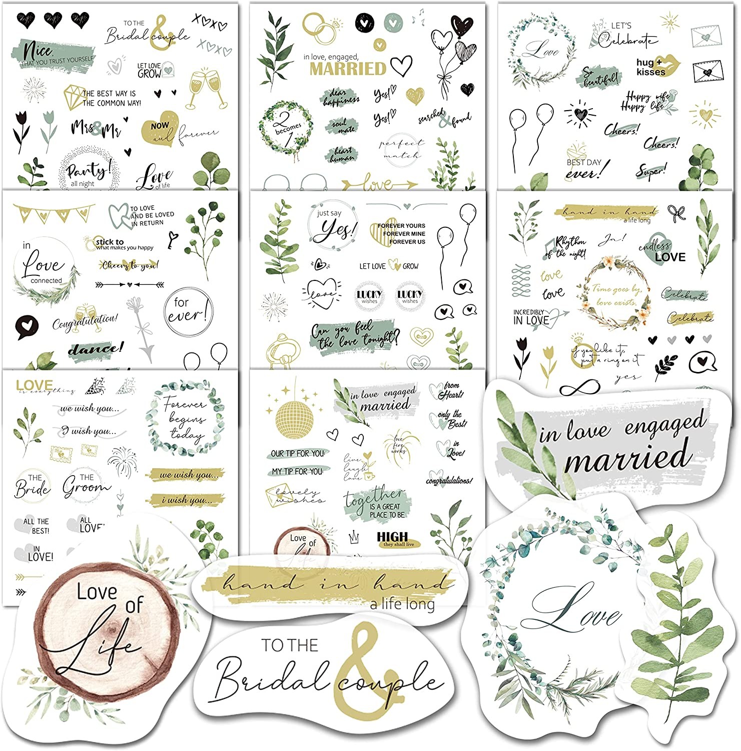 Wedding Stickers for Scrapbooking, Waterproof Stickers, Bridal Shower Engagement Marriage Anniversary for Wedding Planning Embellishments 8 Pages