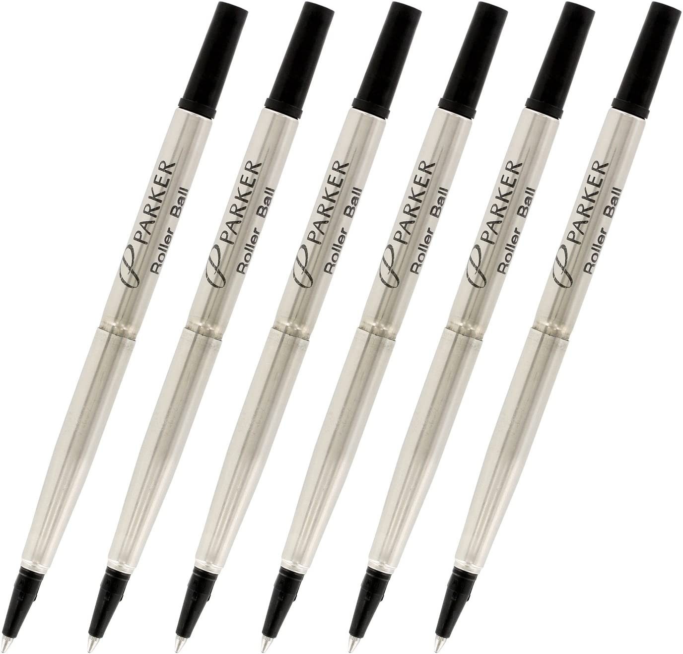 Parker Quink Ink Roller Ball Pen Refills, Medium Point, Black Ink, Pack of 6