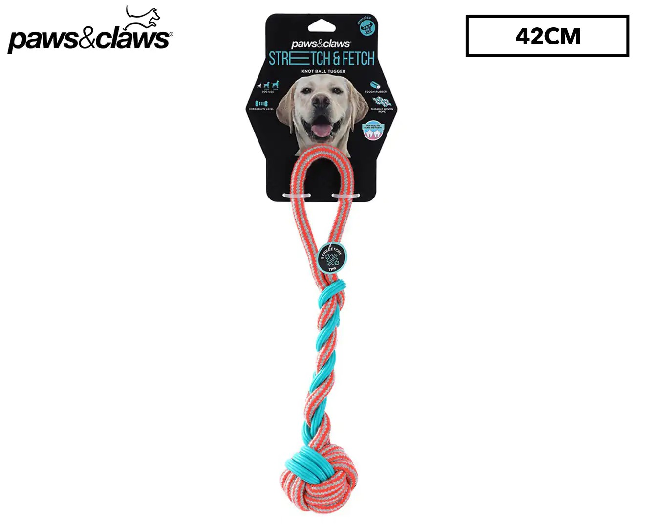 Paws & Claws 42Cm Stretch Fetch Braided Rope Knot Ball Tugger Toy