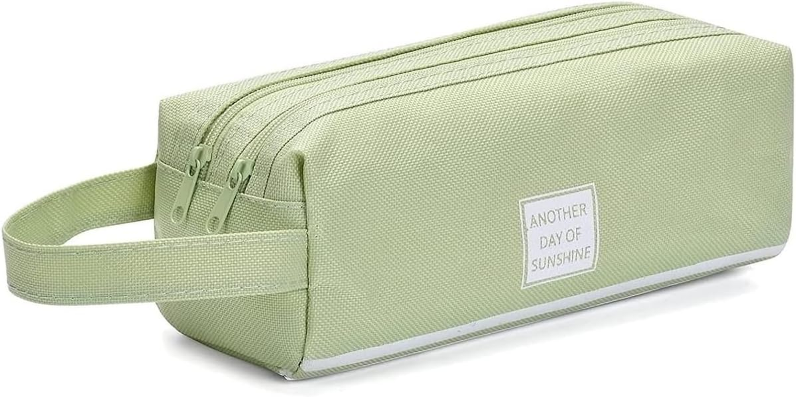 Big Capacity Pencil Case, Canvas Large Storage Pouch, Cosmetic Bag Makeup Organizer, Simple Stationery Bag, Pencil Holder Desk Organizer with Double Zipper for Student, Office, Teen (Green)