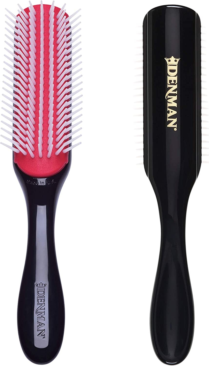 Denman Curly Hair Brush D3 (Black & Red) 7 Row Styling Brush for Detangling, Separating, Shaping and Defining Curls – for Women and Men