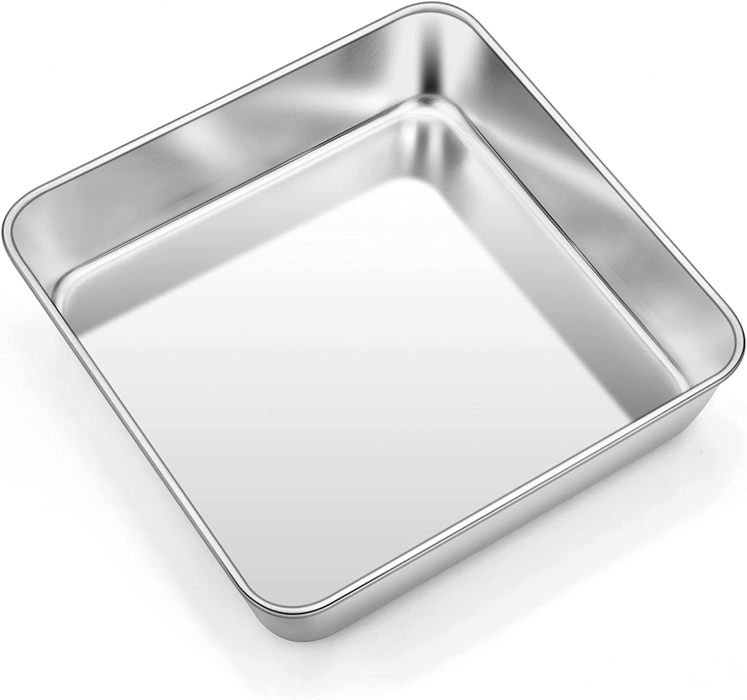 ZNZNANG Square Baking Cake Pan,Stainless Steel Baking Cake Pan,Toaster Oven Pan,Barbeque Grill Pan,Deep Edge, with a Sturdy All-In-One Construction, Dishwasher Safe. (9 INCH)