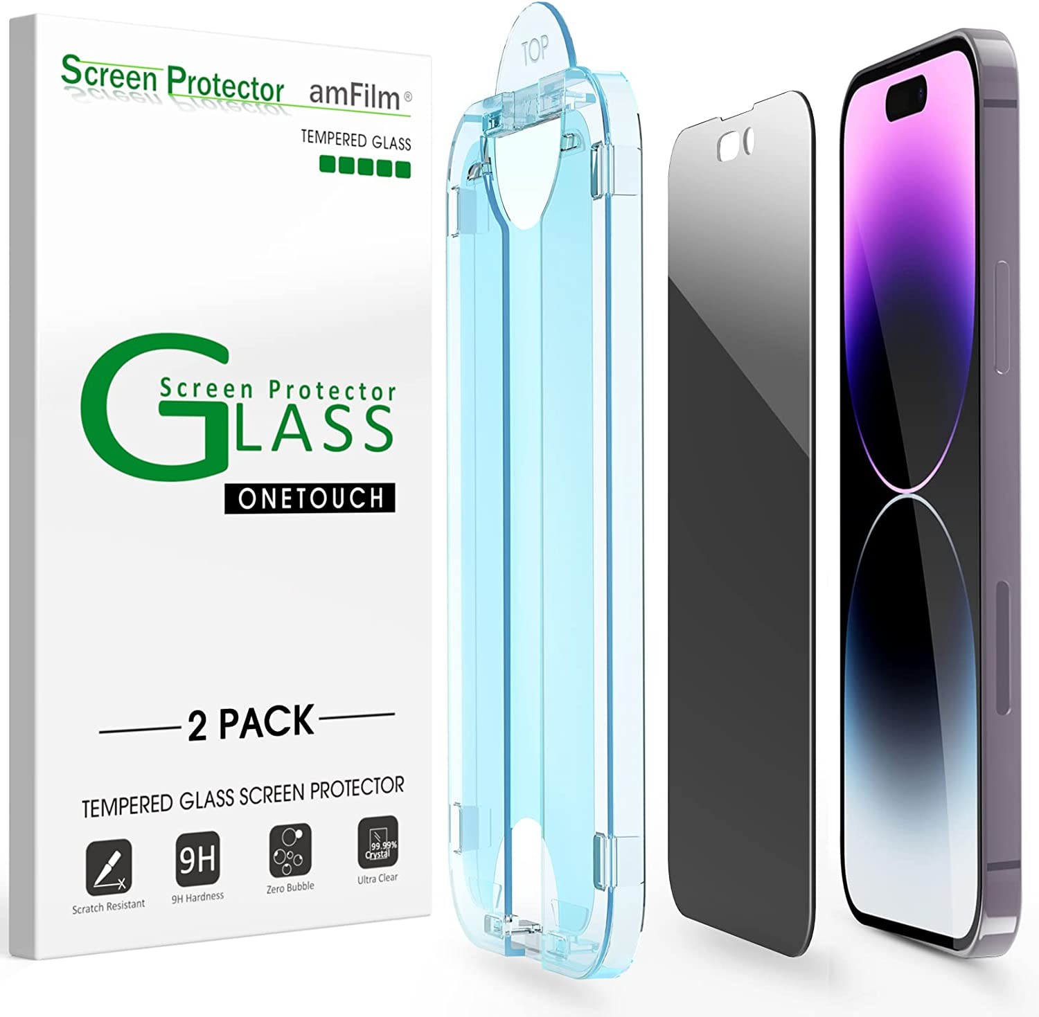 Amfilm Onetouch for Iphone 14 Pro 6.1″ 2022 Privacy Screen Protector 2 Pack 9H Tempered Glass anti Spy Private Edge to Edge Full Coverage with Easy Installation Kit