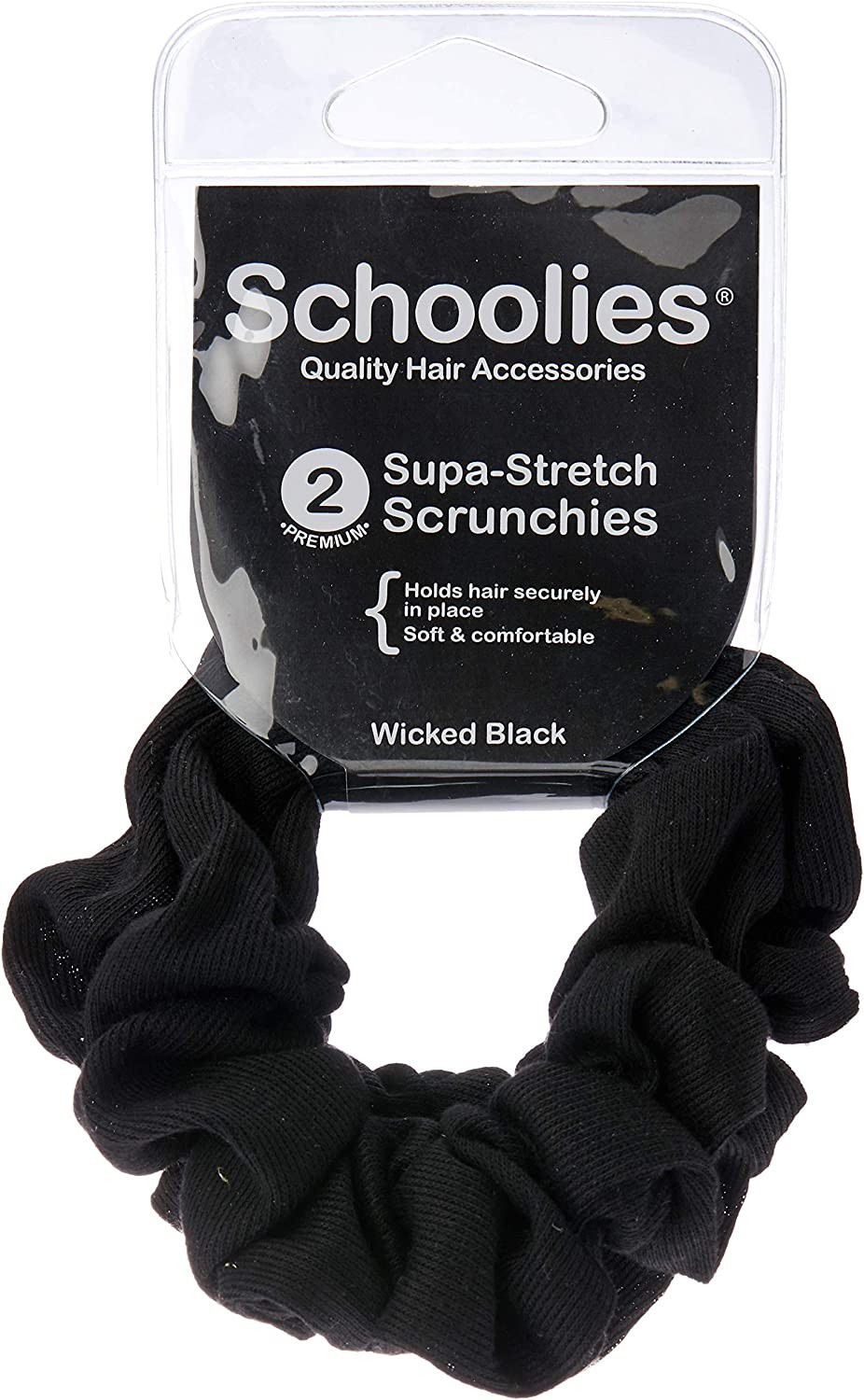 Schoolies Hair Accessories Scrunchie, Wicked Black, 2 Pieces