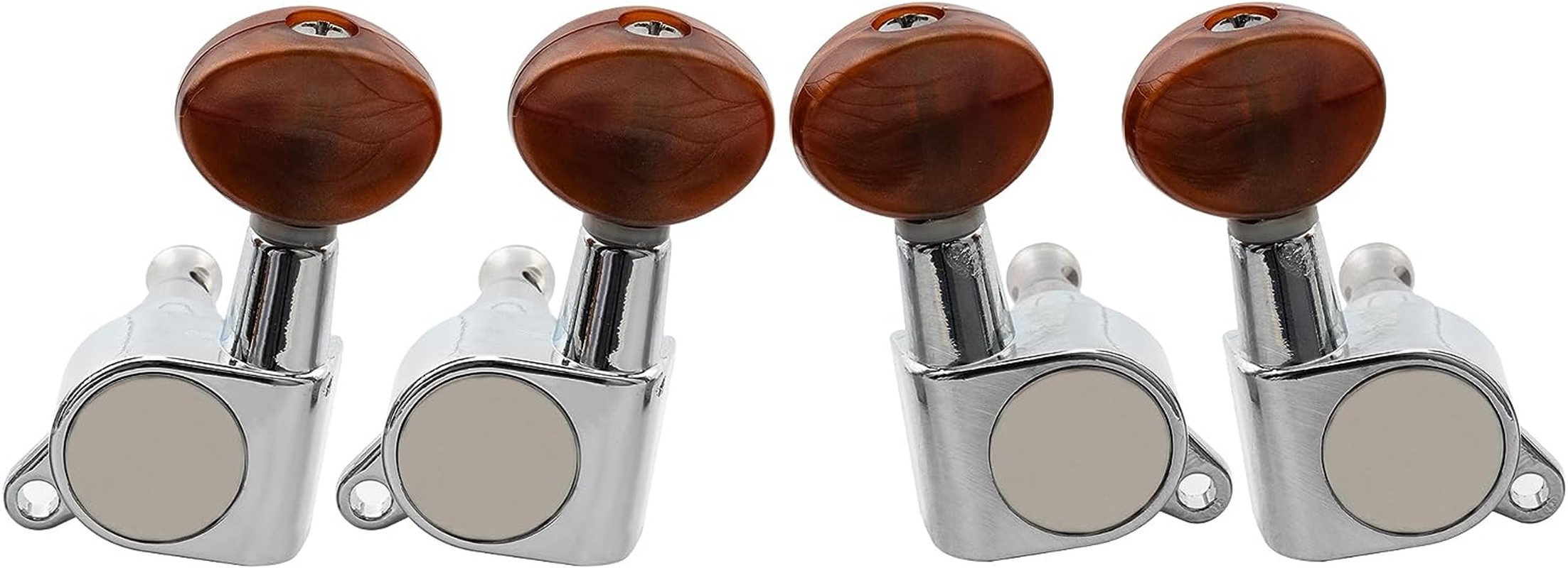 Musiclily 2R2L Sealed Ukulele Tuners Tuning Pegs Keys Machine Heads Set,Chrome with Red Pearl Button