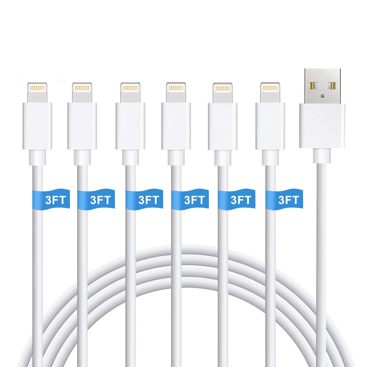 Sundix Iphone Charger Cable, 6Pack 3FT/1M USB Charging Cord Compatible with Iphone 13/13Promax/13Mini/12/12Pro/12Promax/11/11Pro/11Pro MAX/XS/XS Max/Xr/X/8/8Plus