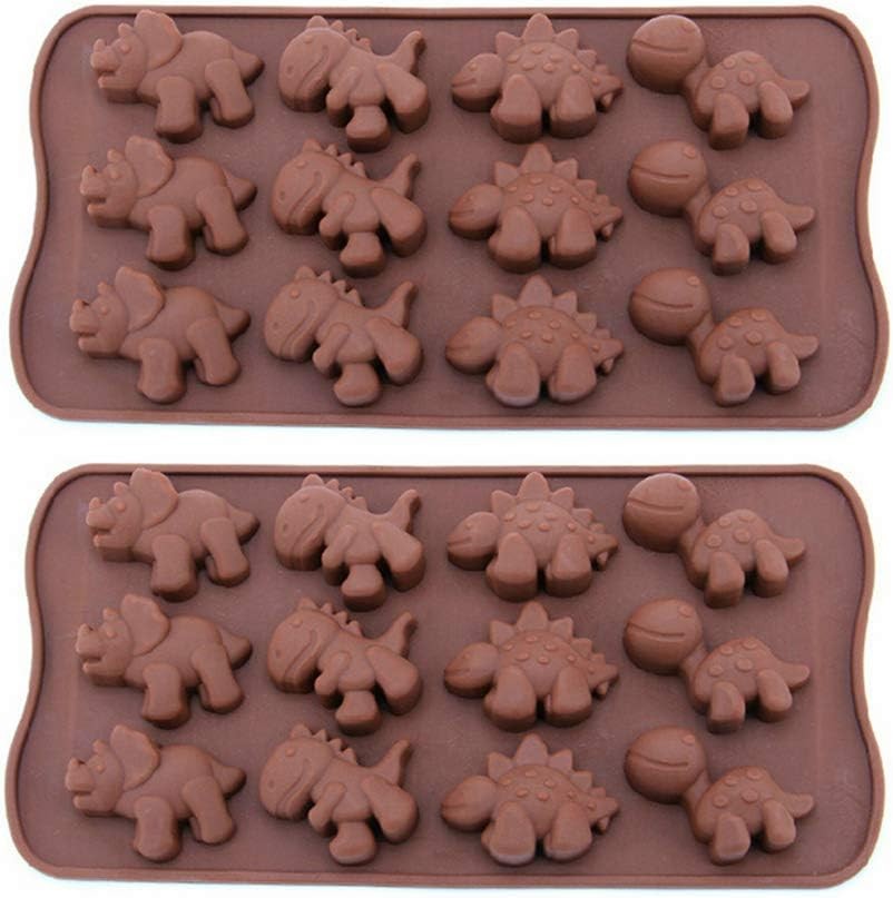 12-Cavity Silicone Mini Dinosaur Cake Chocolate Candy Mold, Non Stick Flexible DIY Baking Molds Pans for Making Crayons, Soap, Cake, Bread, Jelly, Chocolate, Candy – 2 Pack