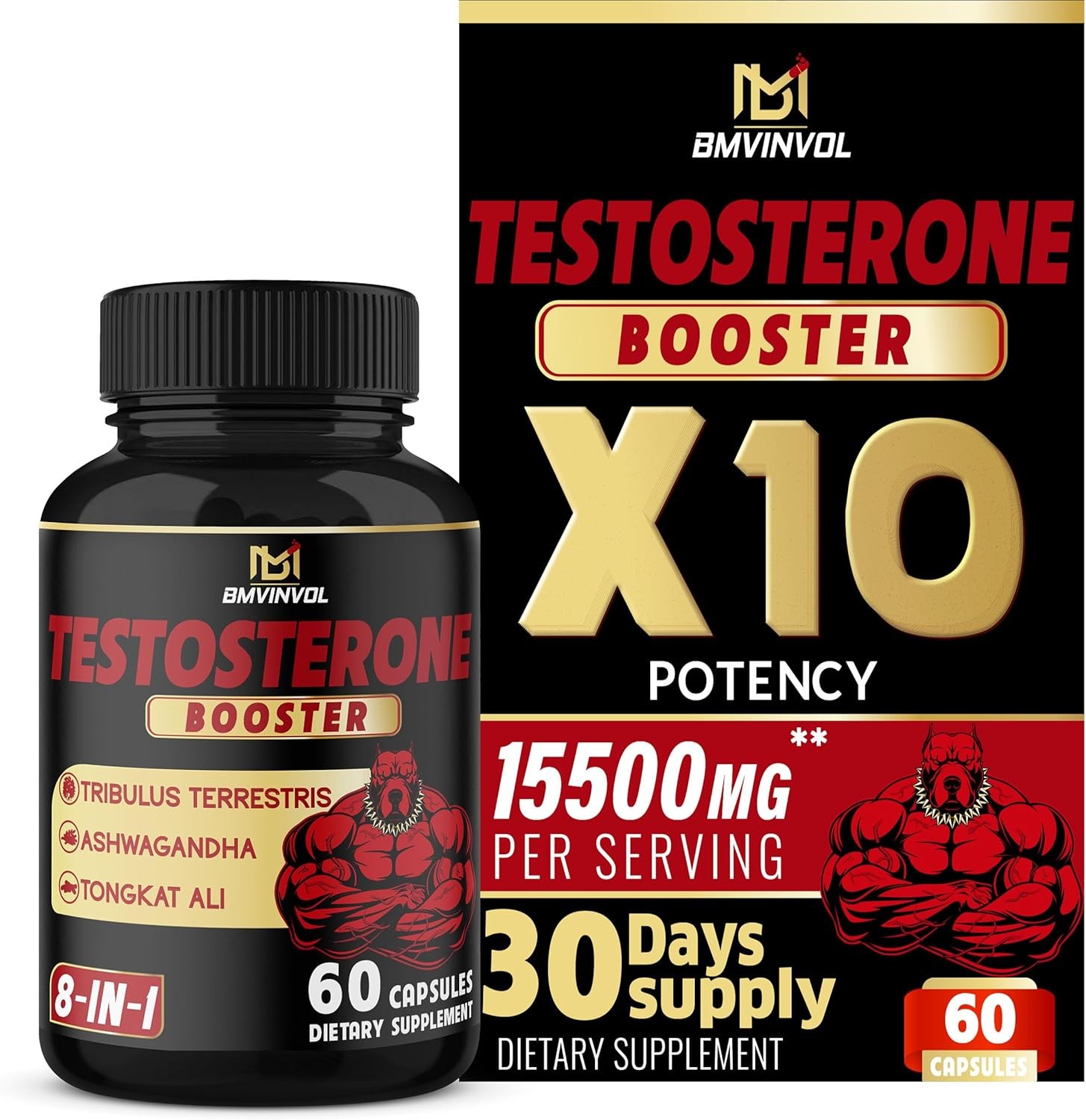 Natural Testosterone Booster for Men 15500 Mg – the Strongest Testosterone Booster – Increase Strength, Stamina, Energy- Endurance Test Boost, Muscle Growth- 60 Capsules