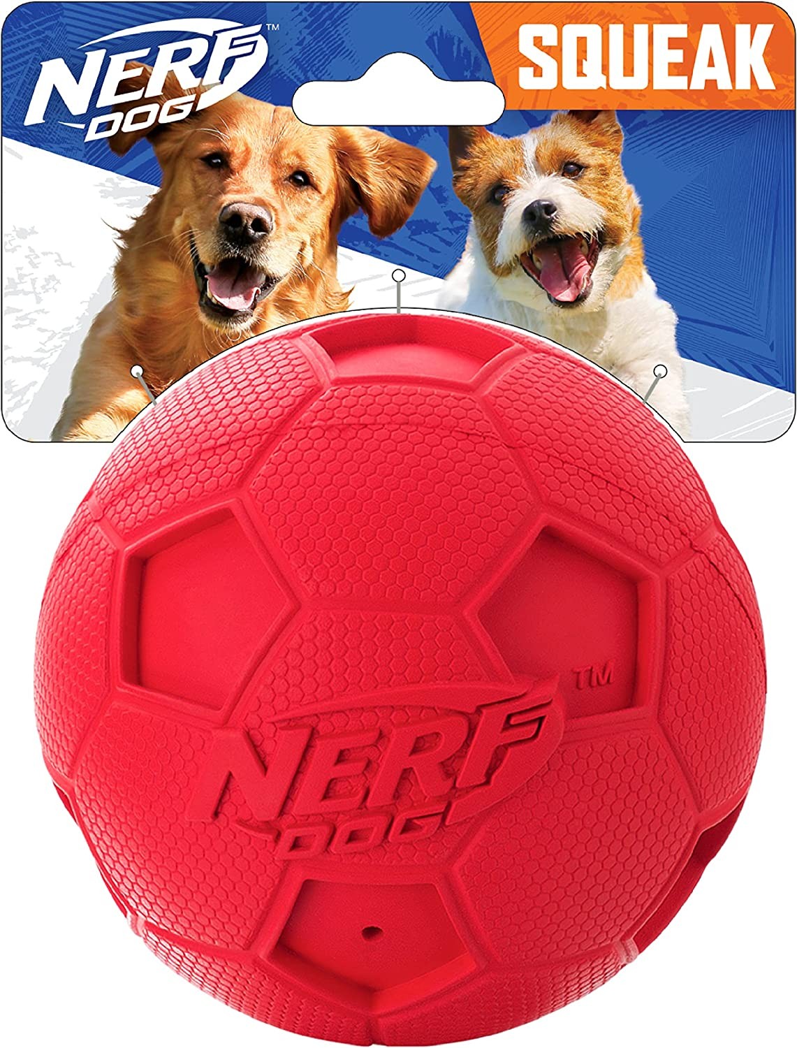 Nerf Soccer Squeak Ball Dog Toy, Red, Large