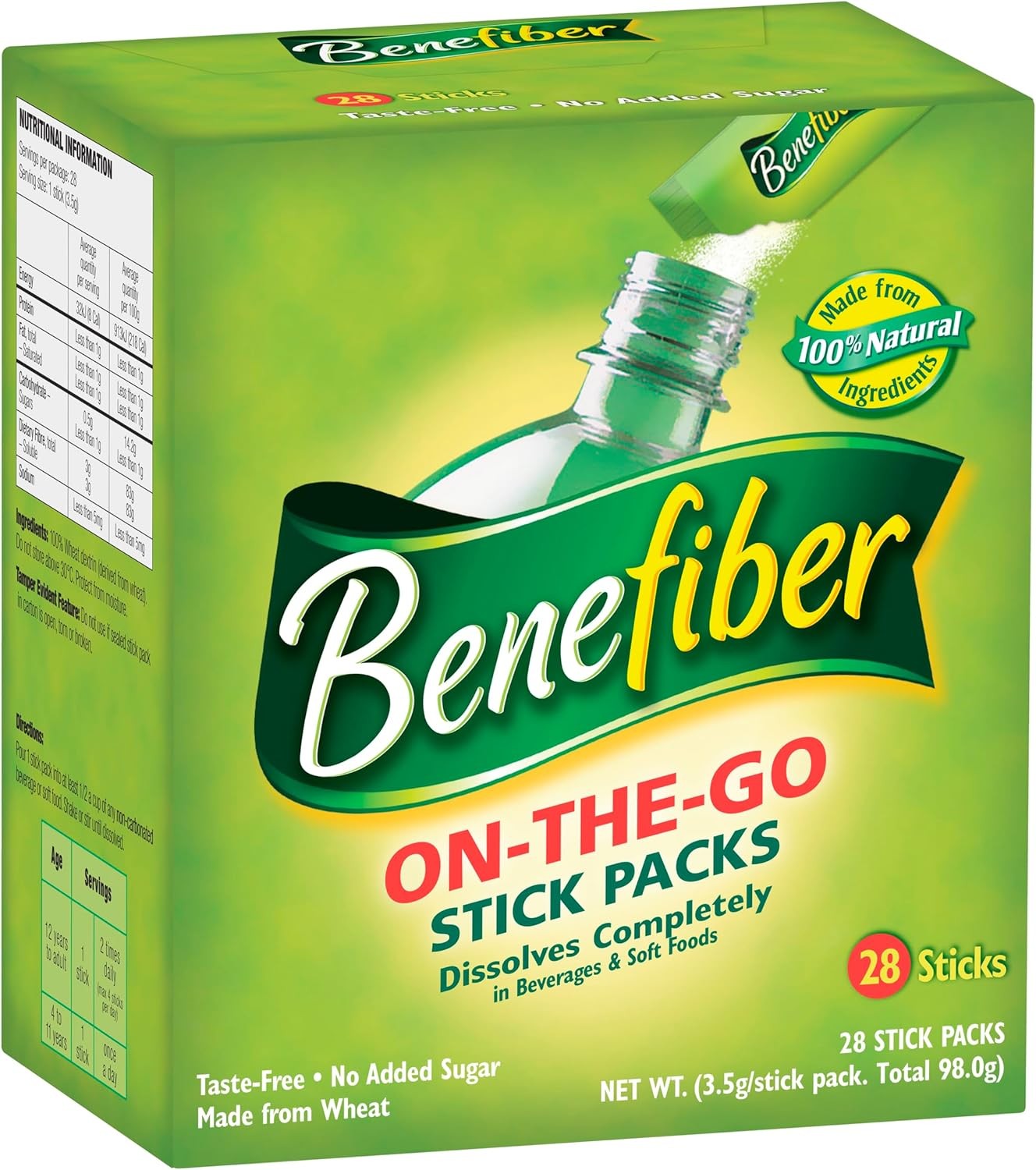 Benefiber Fibre Supplement, 3.5G on the Go Stick Packs to Maintain Digestive Health, Taste-Free, 28 Pack