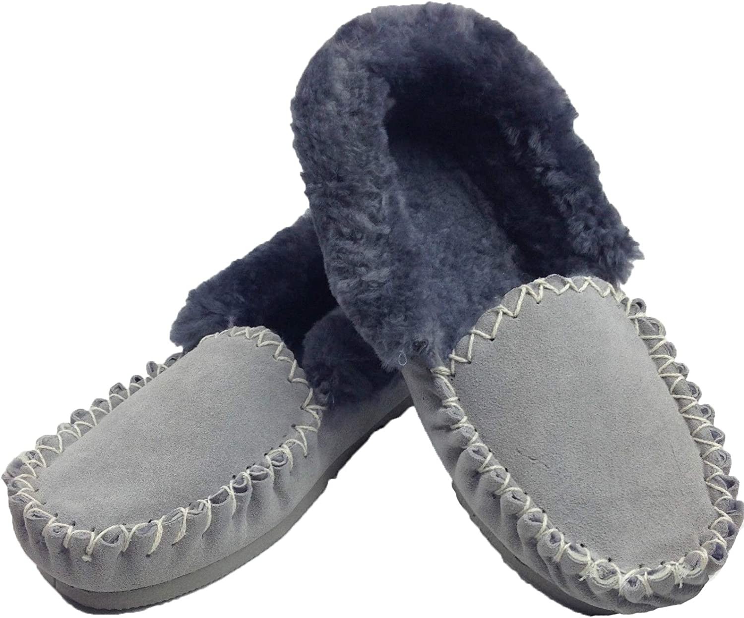 Boutique Retailer UGG Non-Slip 100 Percent Sheepskin Winter Moccasins Slipper, Grey, Size 7