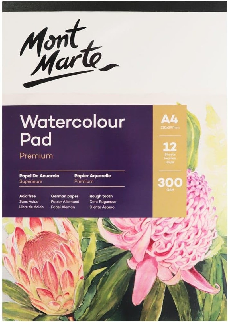 Mont Marte Watercolour Pad German Paper A4 300Gsm 12 Sheet