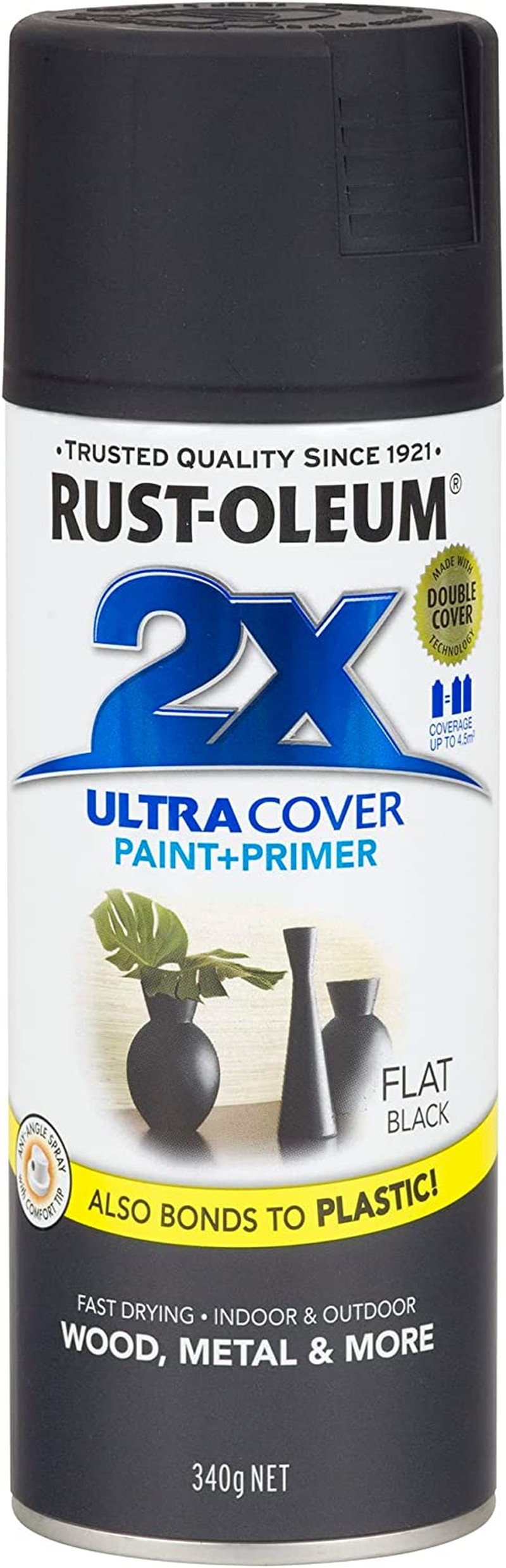 Rust-Oleum 2X Ultra Cover Spray Paint, Flat Black, 340 G