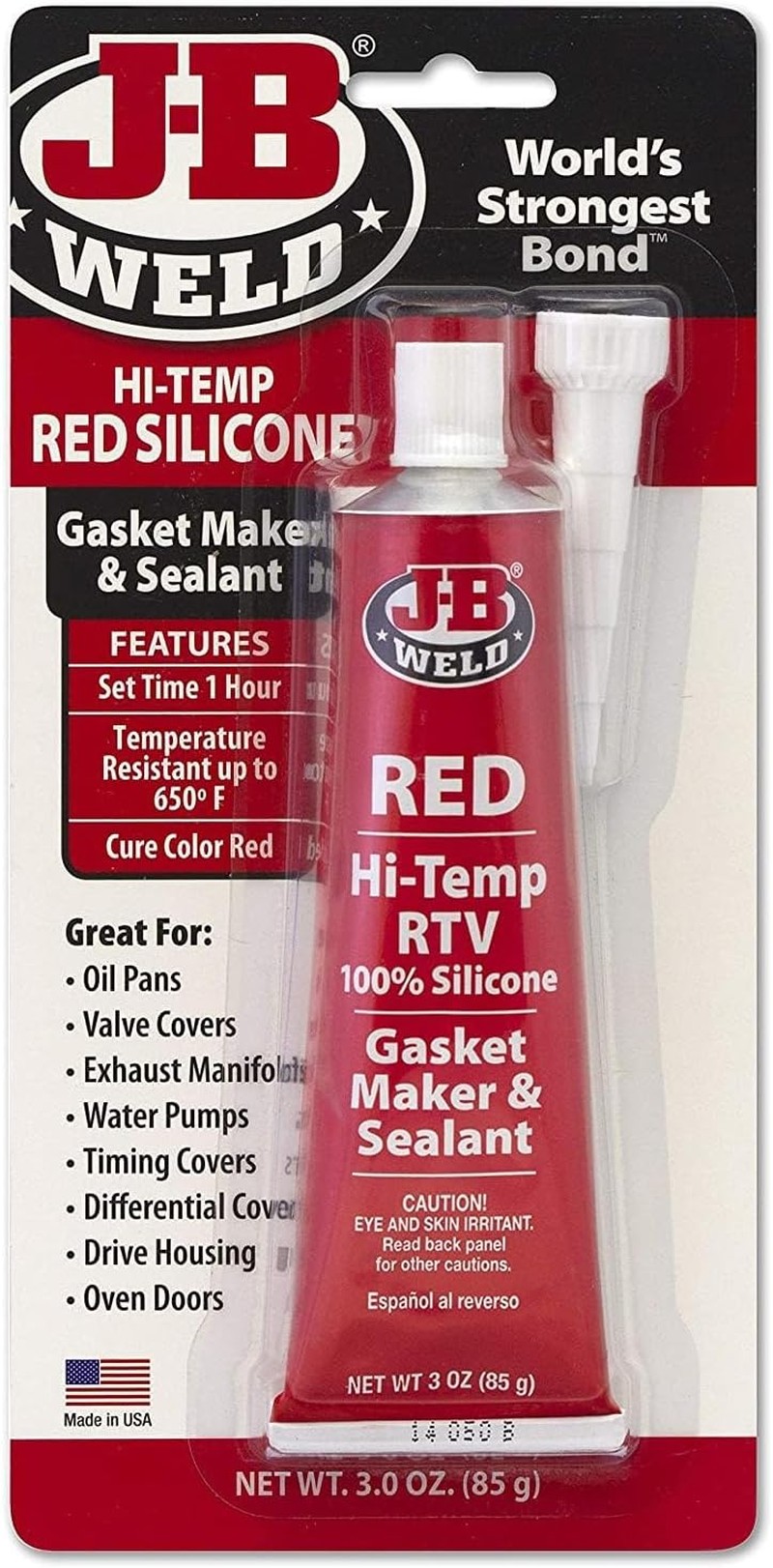 J-B Weld 31314 High Temperature RTV Silicone Gasket Maker and Sealant – Red – 3 Oz.