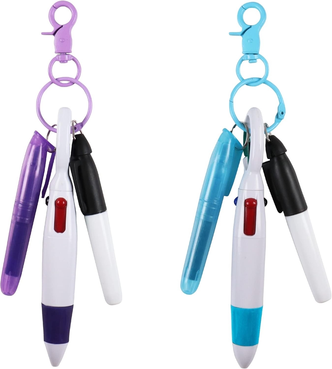 HOYDATE 8Pcs Mini Highlighter Nurse Pen Pack Set Nurse Pens for Badge Include Tip Highlighter 2 Permanent Marker Pens and 2 Retractable Ball Pen with 2 Nursing Keychain Clip (Blue+Purple)