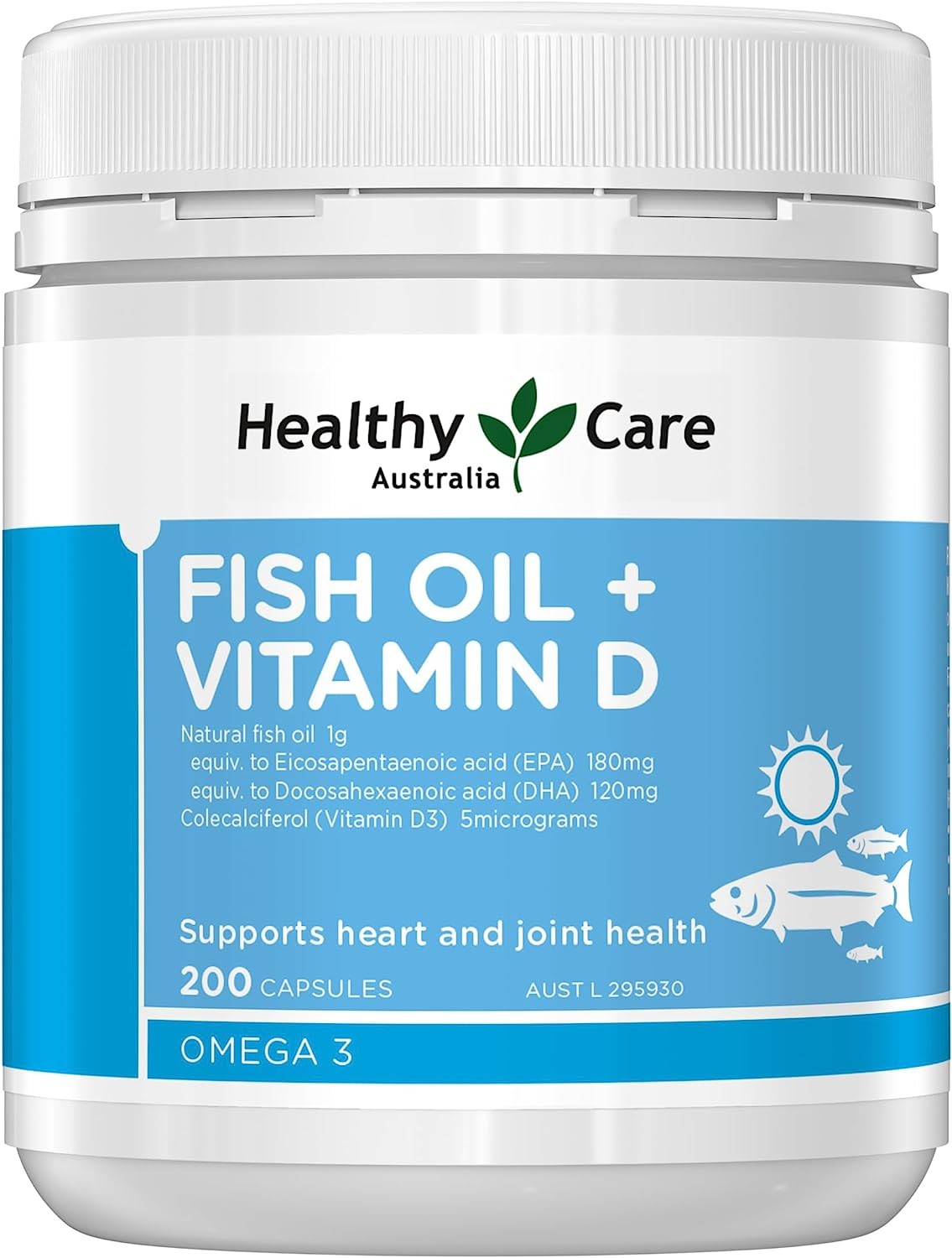 Healthy Care Fish Oil + Vitamin D3 Softgel Capsules, Blue | Supports Heart and Bone Health