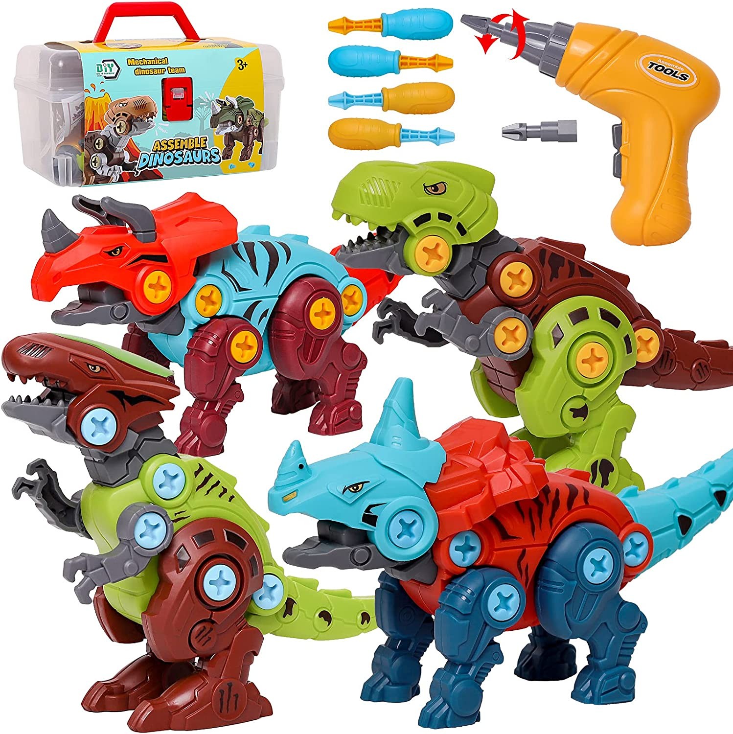 Jaoxikai Take Apart Dinosaur Toy,Educational Building Dinosaur Toy for 3 4 5 6 7 Year Old Kid Boy Girl,Stem Toy Birthday Gift Children Learning Construction Toy with 1 Electric Drill&4 Hand Drill Tool