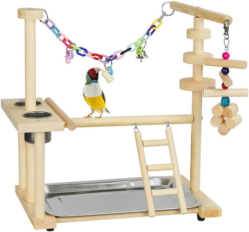 Exttlliy Parrots Bird Playground Birdcage Playstand Play Gym Parakeet Playpen Ladder with Feeder Cup Bird Toys Swing Chew Toy