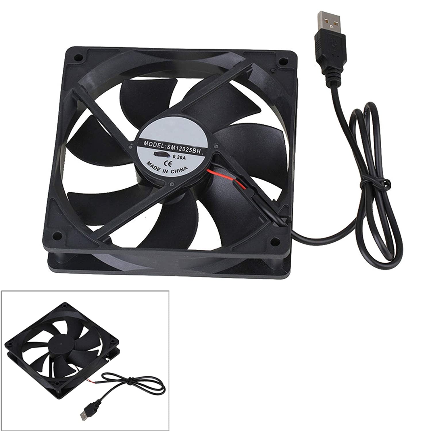 BQLZR PC Fan 120Mm Silent USB Fan Black DC 5V 12025 USB Power Ball Bearing Computer Case Cooling Fan 2400RPM Compatible with Computer/Tv Box