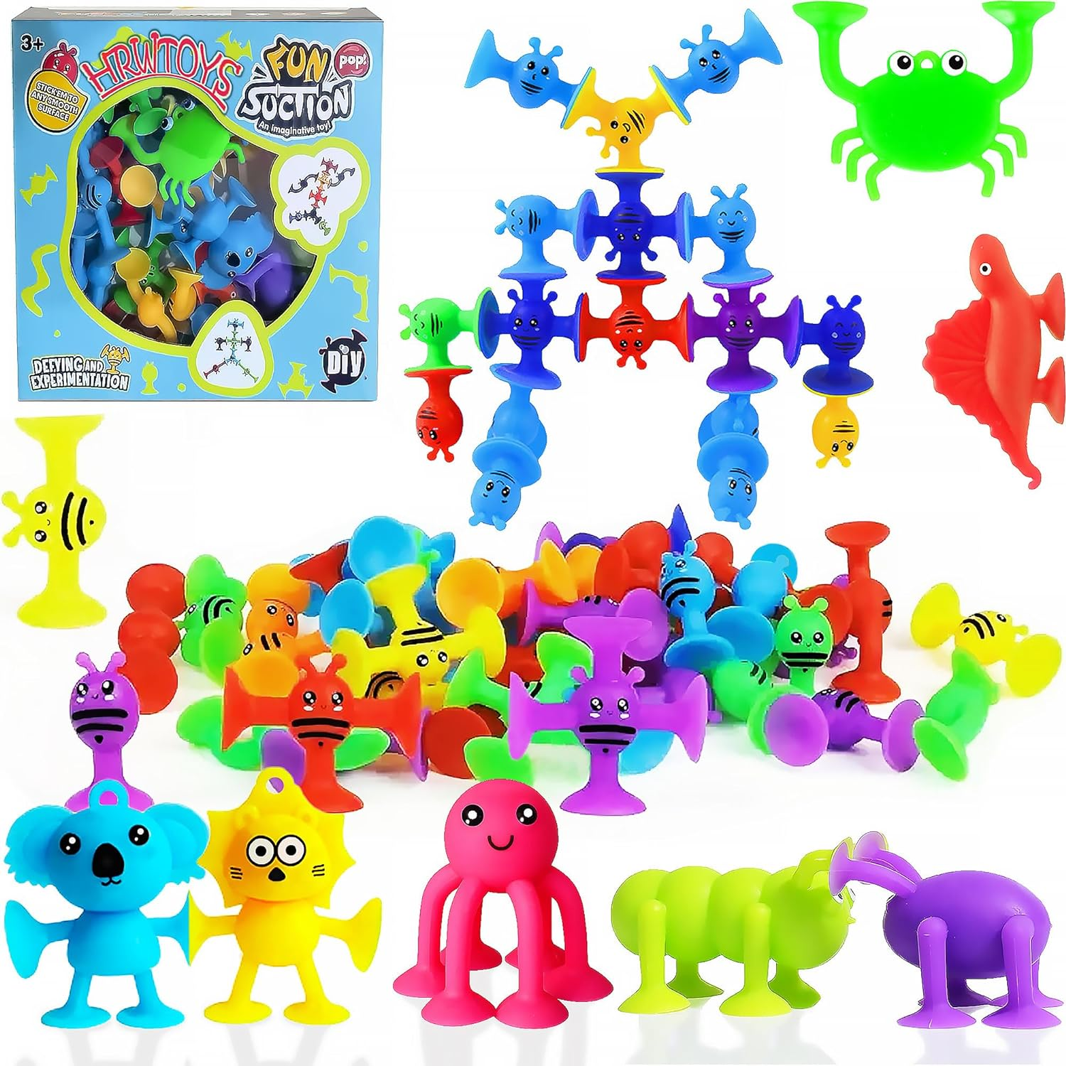 HRWTOYS 36 Pieces Suction Toys Sorting & Stacking Toys Building Set Free Silicone Fidget Toys for Girls and Boys