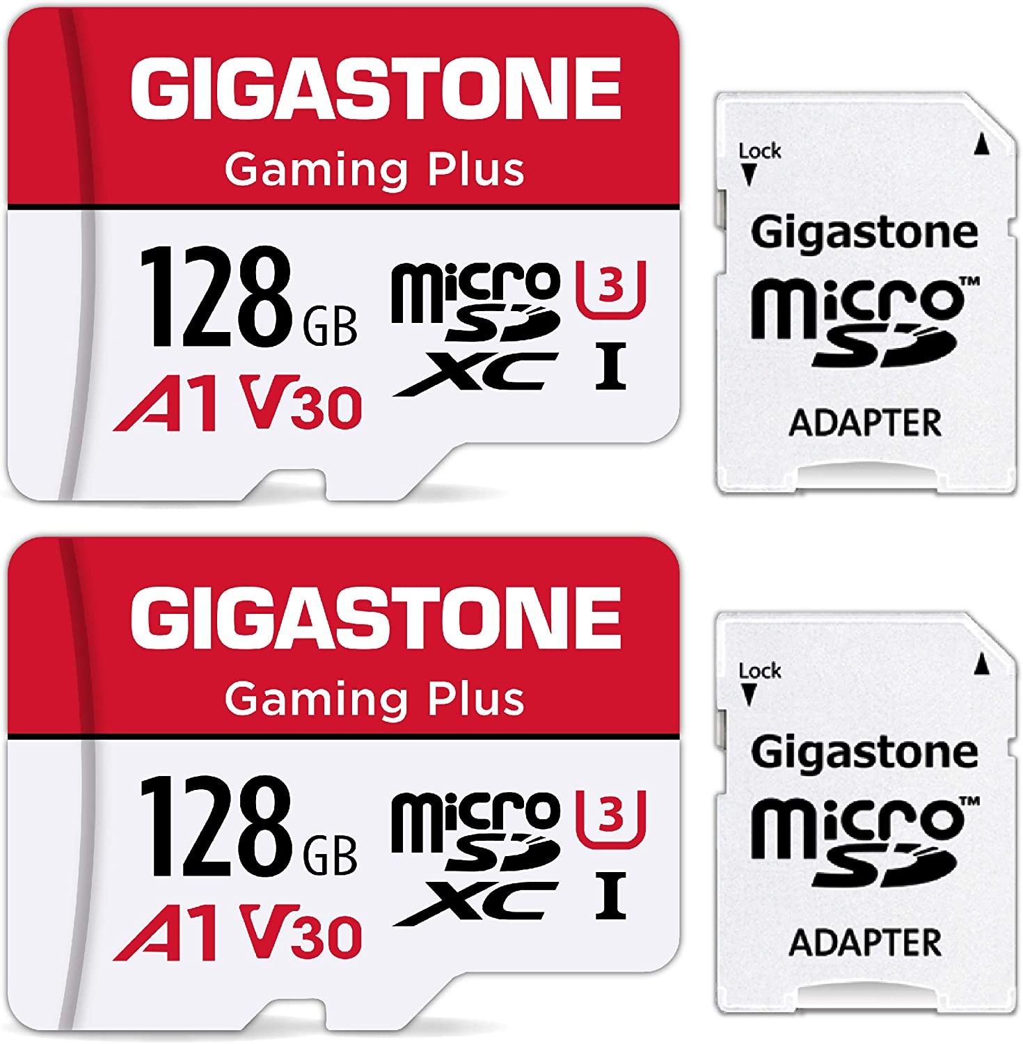 Gigastone 128GB 2-Pack Micro SD Card, Gaming Plus, Microsdxc Memory Card for Nintendo-Switch Compatible, R/W up to 100/50Mb/S, 4K Gaming, High Speed, UHS-I A1 U3 V30 Class 10