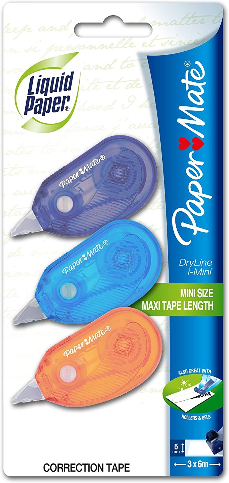 Liquid Paper Dry Line I-Mini Correction Tape 3-Pack