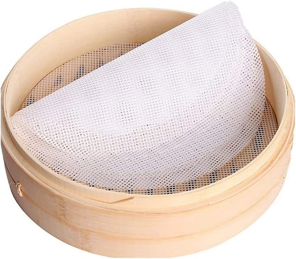 Idopick 10Pcs Kitchen Silicone Steamer Mesh 7.87In/20Cm Reusable Non-Stick Pad round Shape Dumplings Mat Steamed Buns Baking Pastry Dim Sum Mesh