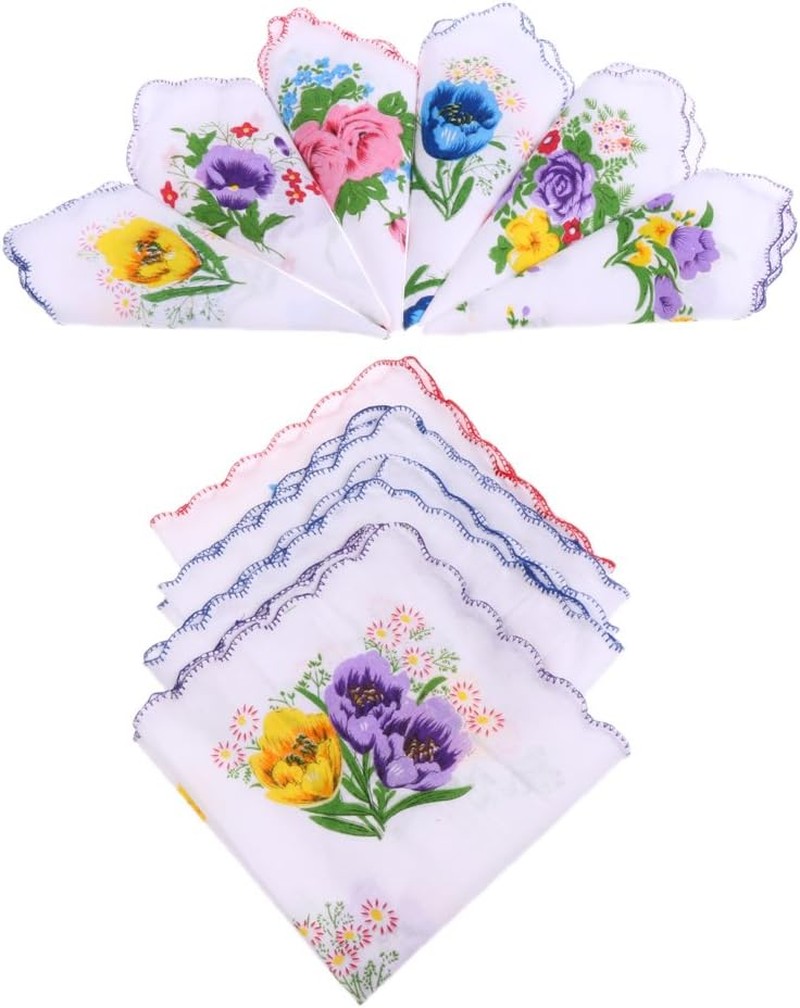 Prettyia 10Pcs Vintage Floral Hankies Ladies Cotton Pocket Hanky Square Handkerchiefs