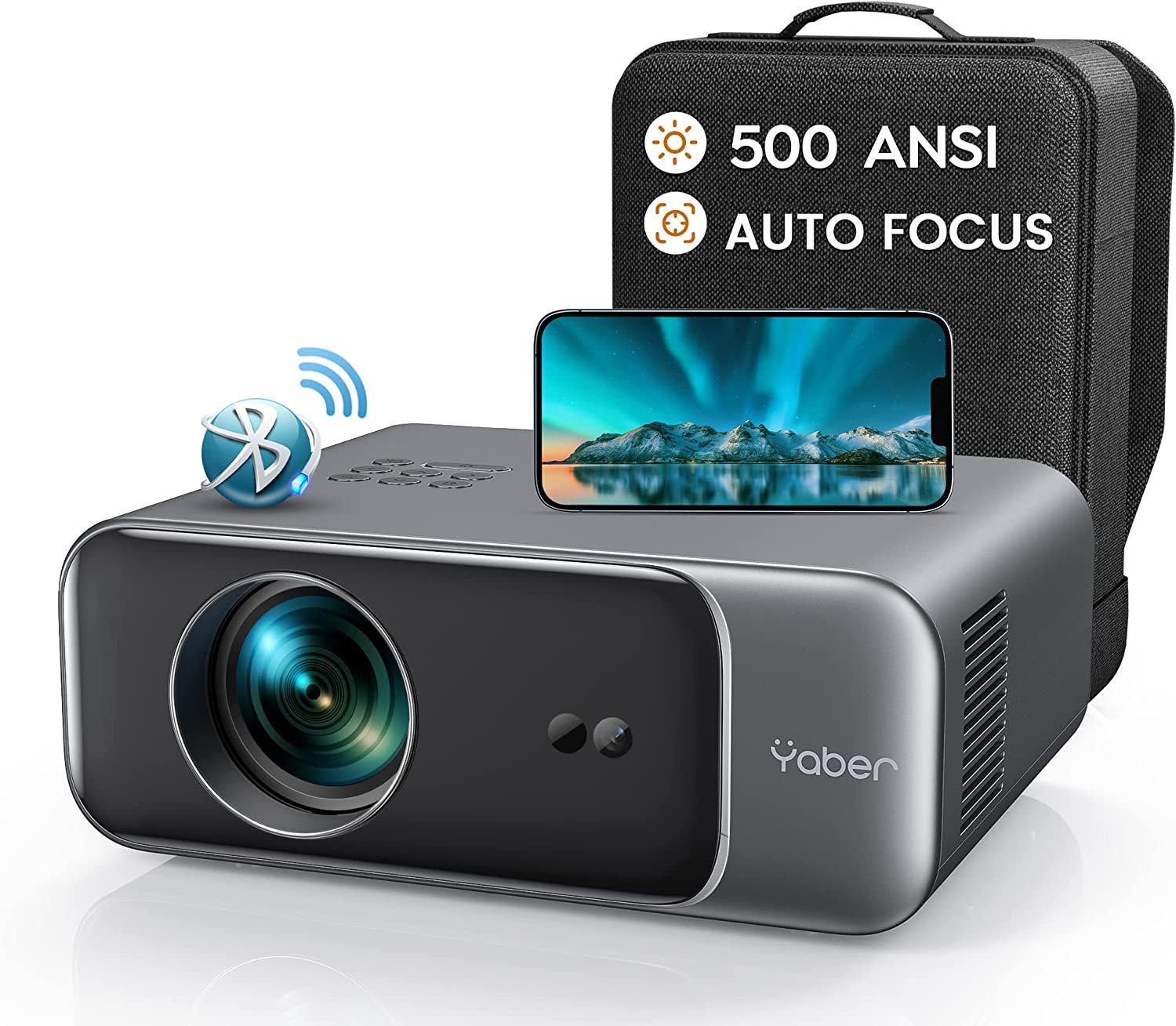 【Auto Focus & Keystone】4K Projector, Yaber Pro V9 Wifi 6 Bluetooth Projector, 500ANSI Native 1080P Portable Projector with Carry Bag, 300″ Home & Outdoor Projector Compatible with Smartphone/Pc/Tv Stick/Ppt/Ps5/Usb/Hdmi/Av