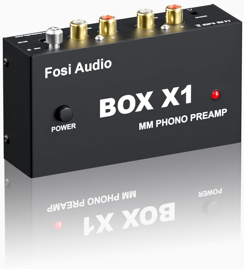 Fosi Audio Box X1 Phono Preamp for MM Turntable Mini Stereo Audio Hi-Fi Phonograph/Record Player Preamplifier with 3.5MM Headphone and RCA Output with Power Switch DC 12V Power Supply