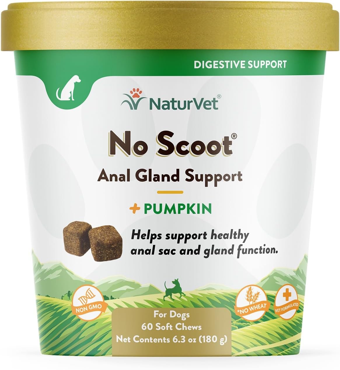 Naturvet – No Scoot for Dogs – 60 Soft Chews – plus Pumpkin – Supports Healthy Gland & Bowel Function – Enhanced with Beet Pulp & Psyllium Husk